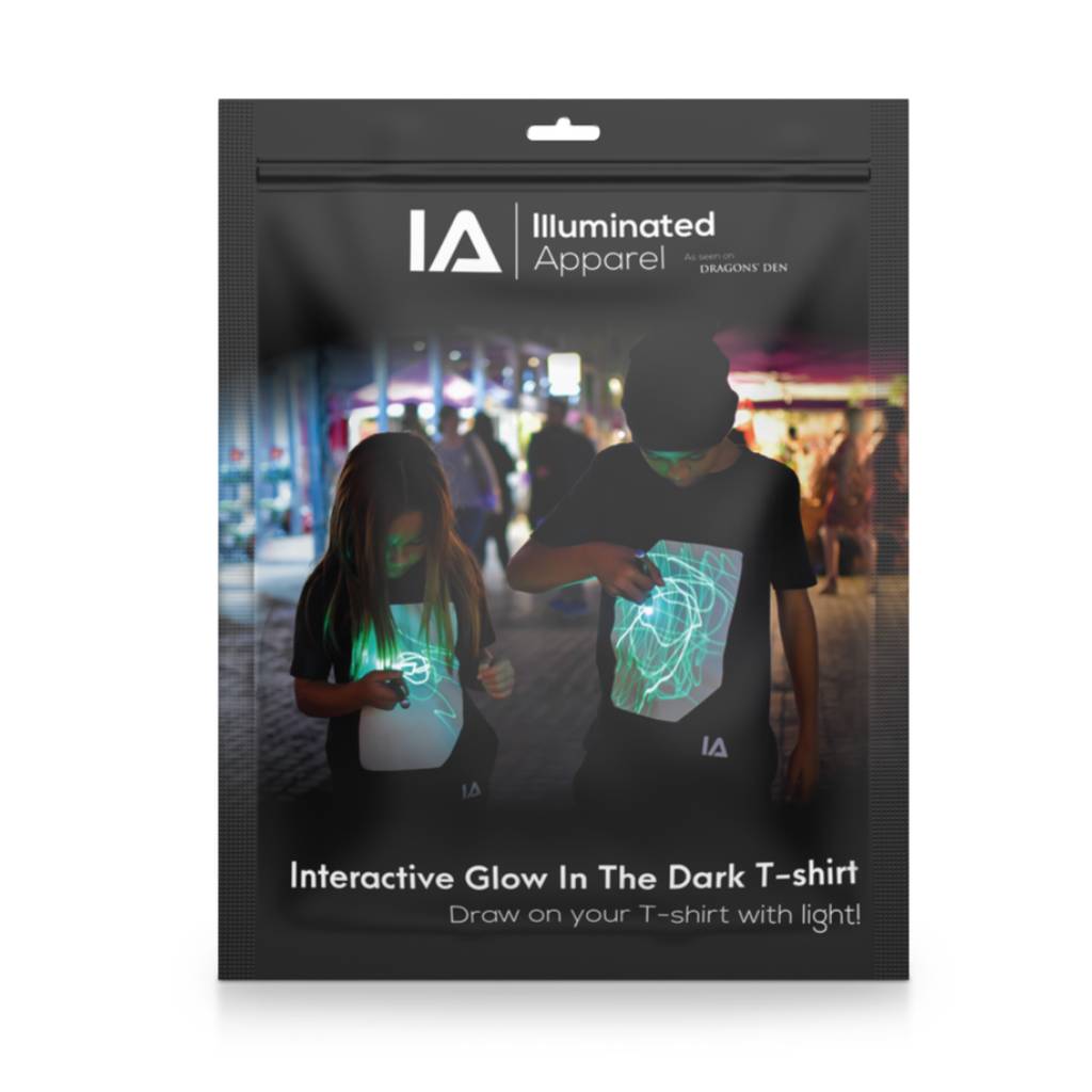 Illuminated App Inter Glow In The Dark T-Shirt Illuminated Apparel Interactive Glow In The Dark T-Shirt (Black 12-14 Years) - Image 1